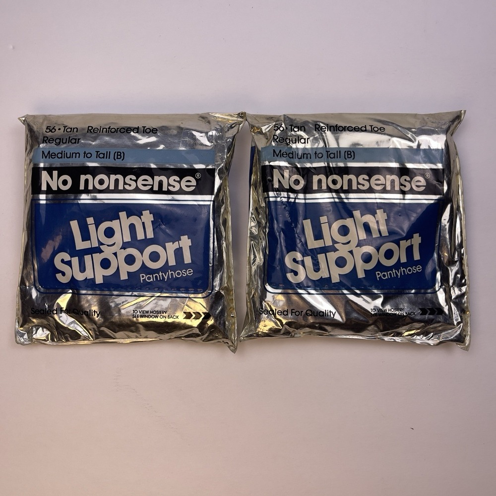 Lot Of 2 No Nonsense Light Support Regular Pantyhose #56 Tan Med Tall (B) 1990